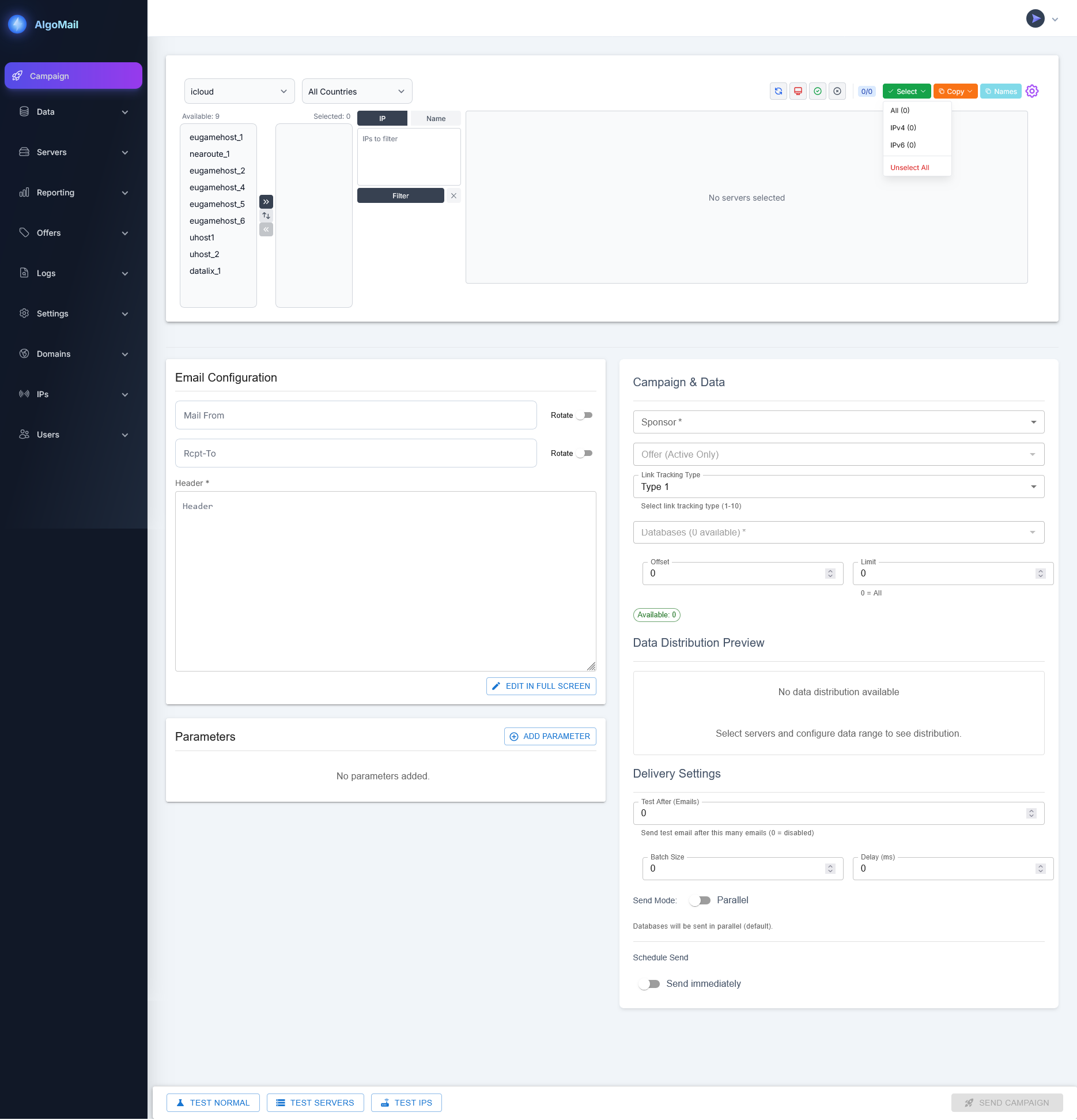 AlgoMail Dashboard Interface